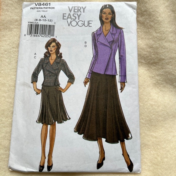 Vogue Sewing Pattern Suit Jacket Skirt Flared 6 8 10 12 Uncut Very Easy 8461 - Picture 1 of 4